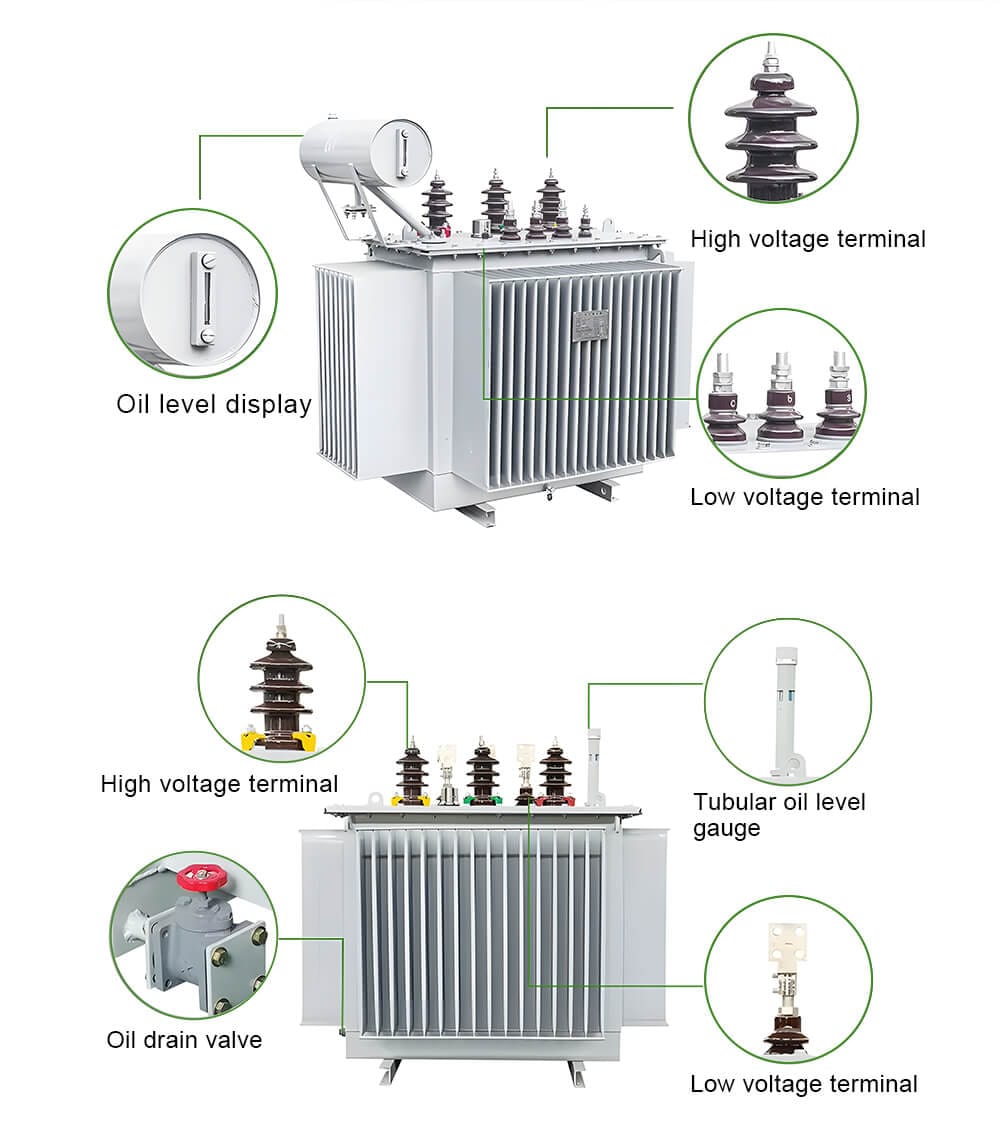 Construction of 35KV oil immersed transformer, high voltage terminal, low voltage terminal, oil level display