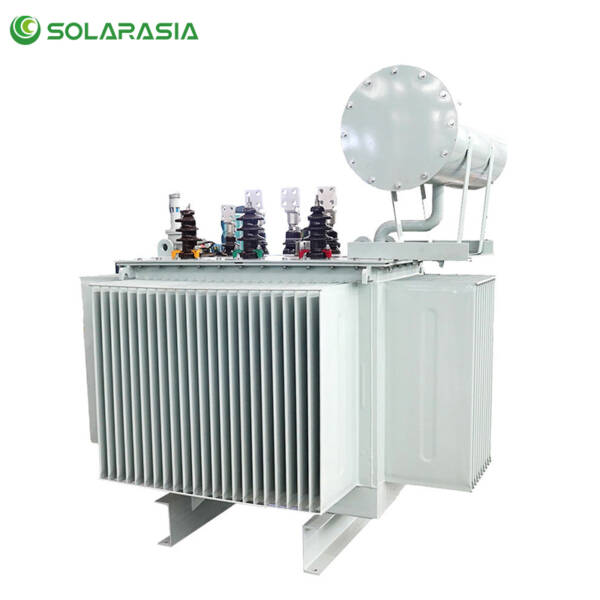 Professional front-view image of a new 1.5MVA oil immersed distribution transformer, showcasing its robust tank, radiators, bushings, and conservator.