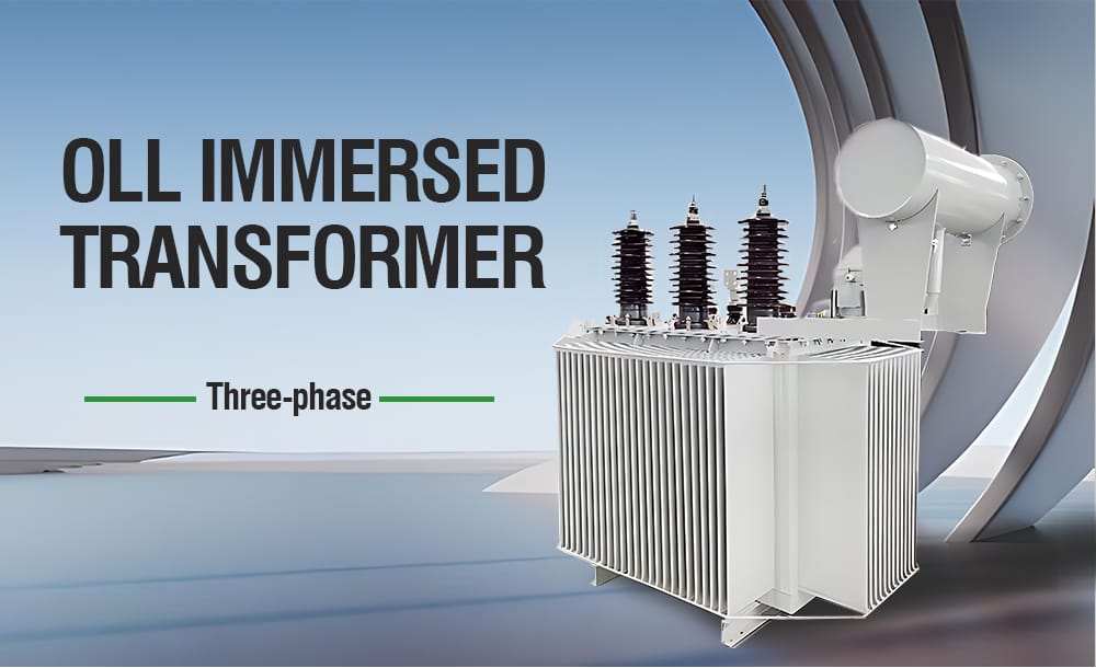 Professional photo of a 10kV oil-immersed distribution transformer on a base, showcasing its robust industrial design and radiator fins.