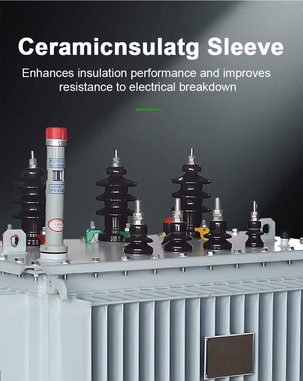 High-quality ceramic insulating sleeve and bushings on an 11kV oil immersed transformer, providing superior electrical insulation and preventing breakdown.