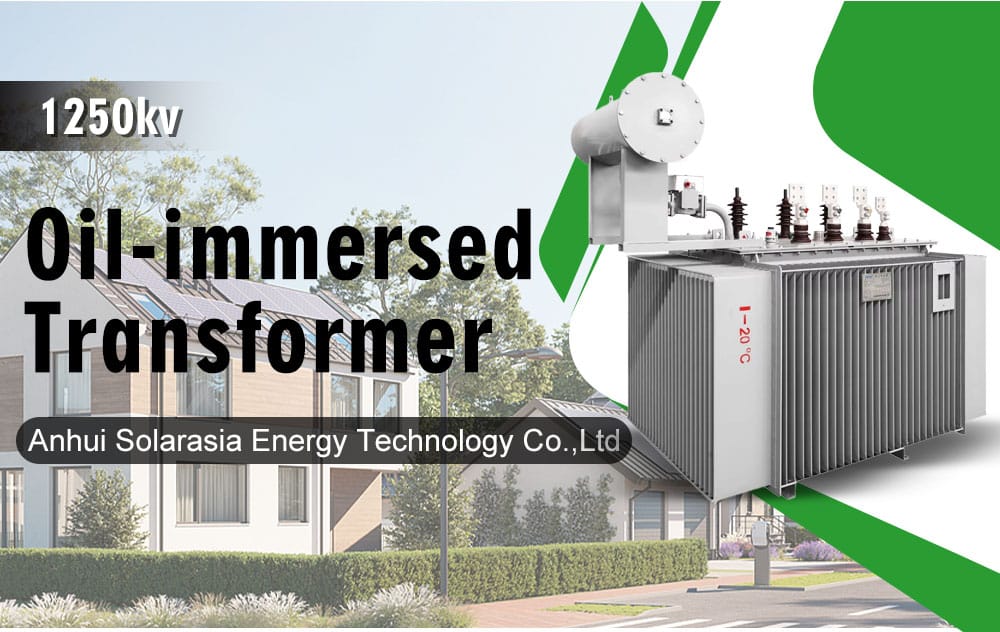 Professional high-resolution image of a brand new 1250 kVA oil immersed type power transformer, showcasing its robust tank, radiators, bushings, and conservator.