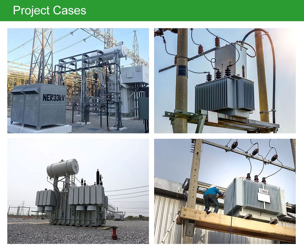Photograph of a successfully installed 2500kVA oil-immersed transformer operating in an outdoor substation, showing connections to switchgear and overhead lines.