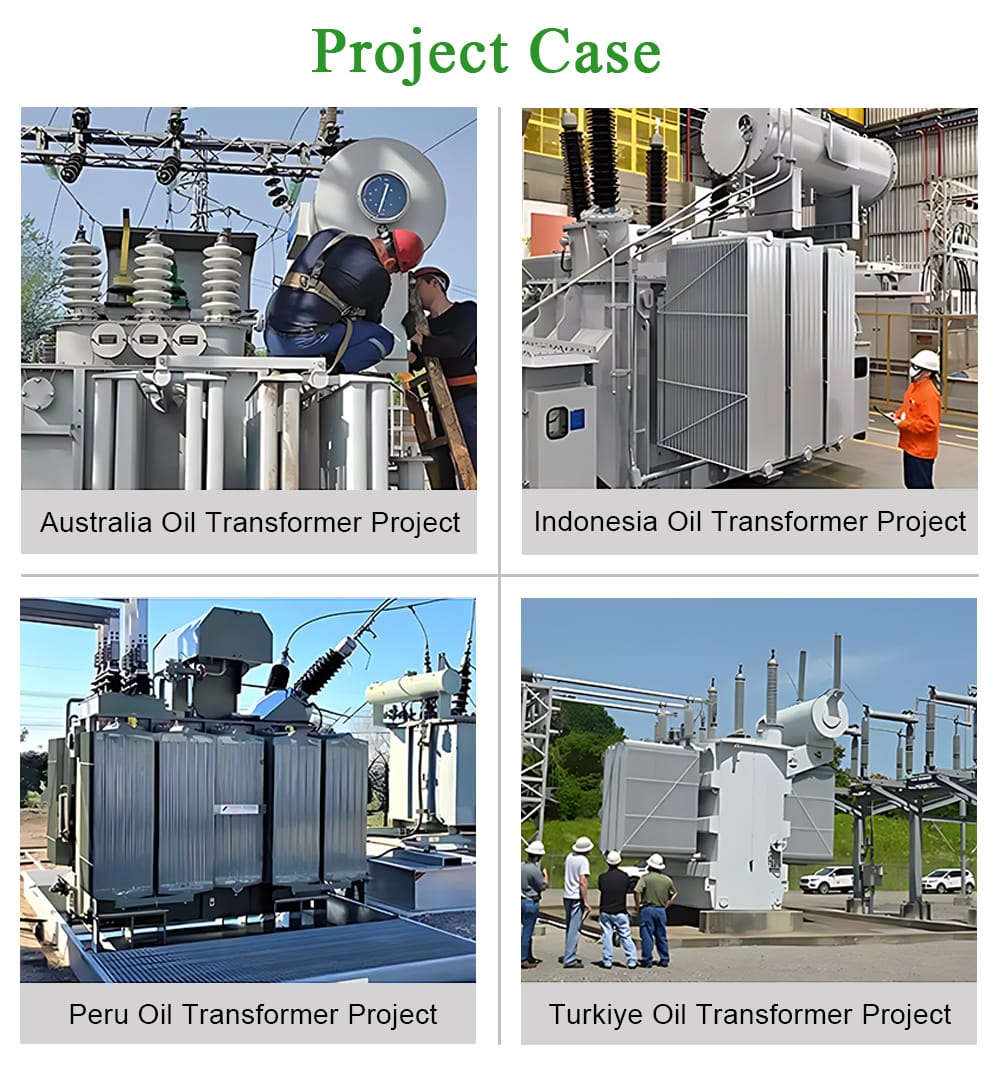 Map and project photos showing successful installations of our 33kV oil-immersed transformers in Australia, Indonesia, UAE (Pure), and Turkiye.
