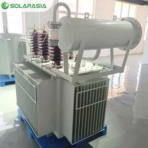 A 2000kVA oil immersed transformer unit situated inside our spacious and organized transformer manufacturing factory assembly area.