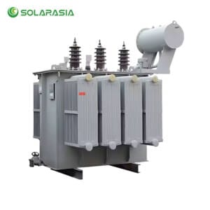 High-quality main product image of a 1600kVA oil immersed power transformer, highlighting its robust construction and radiator panels.