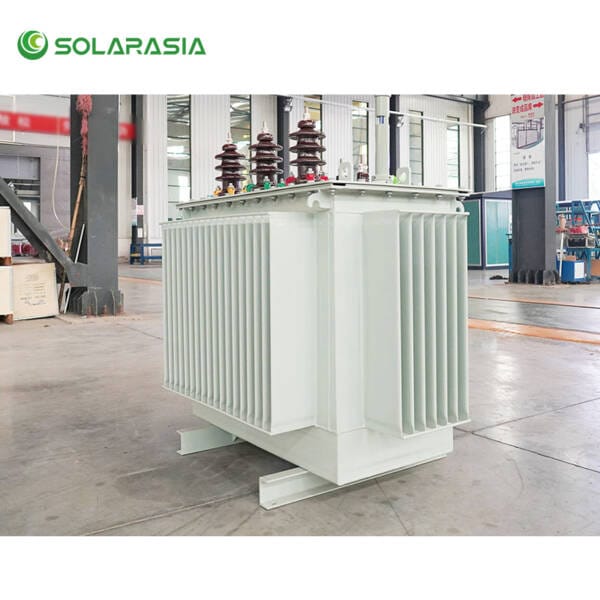11kV oil transformer securely packaged for international shipping.