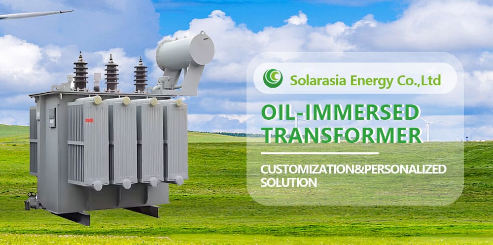 Professional high-resolution image of a 1600kVA oil immersed power transformer, highlighting its robust construction, radiators, and bushings.
