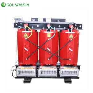 Professional photo of a high-efficiency 50KVA Dry Type Transformer unit, showcasing its robust, compact design for safe indoor power distribution.