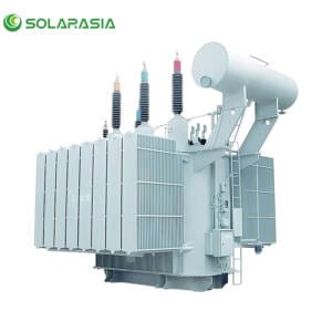 10MVA oil immersed power transformer unit, showcasing robust construction, radiators, and bushings for high-voltage applications.