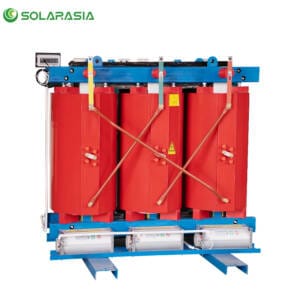 Front view of a high-efficiency 2500KVA Dry Type Transformer, showcasing its robust and modern design for safe indoor power distribution.