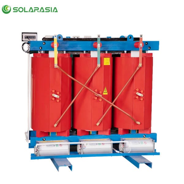 Front view of a high-efficiency 2500KVA Dry Type Transformer, showcasing its robust and modern design for safe indoor power distribution.