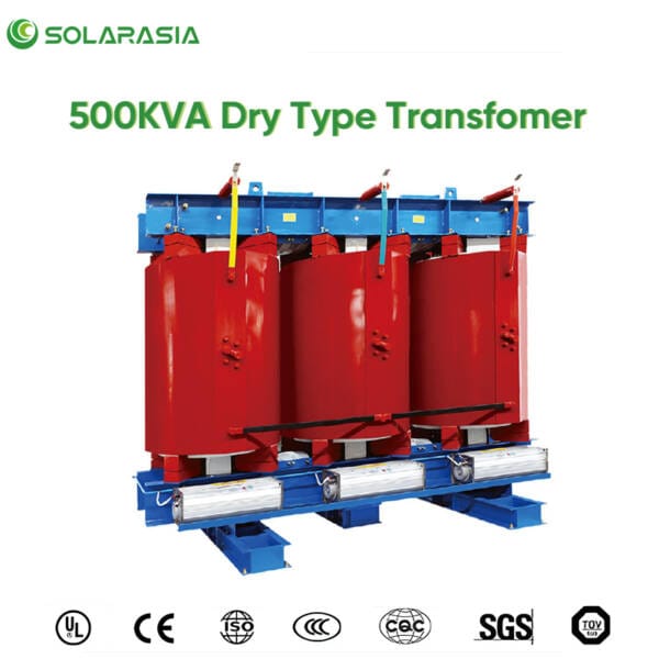 Collage of international safety and quality certificates and compliance marks (e.g., ISO, CE, UL, IEC) for the 500KVA Dry-Type Transformer.