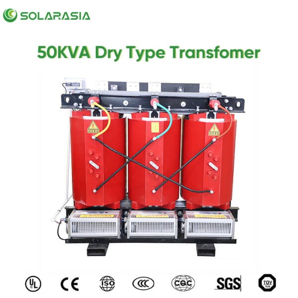 Collage of international safety and quality certification logos (e.g., ISO, CE, UL) applicable to the 50KVA Dry Type Transformer.
