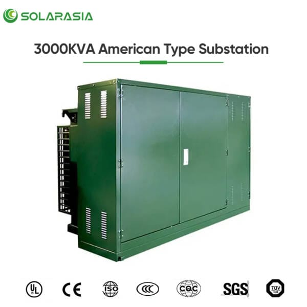 Official certification logos and marks (such as ISO, UL, IEEE) held for the 3000KVA American Type Substation product line.