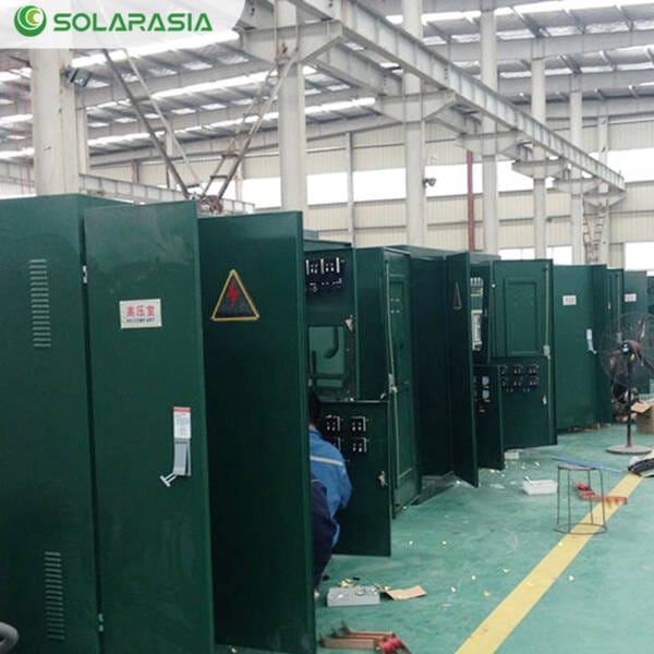 A row of 2500KVA American Box-Type Substation units at the final assembly stage, ready for testing and shipment.