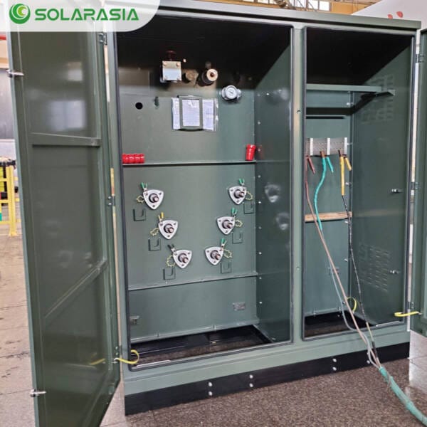 Front facade of the 2000KVA American Box-Type Substation Transformer, showing the main door and control panel interface.