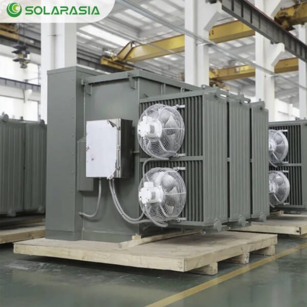 Rear view of the American style 1200KVA Pad Mounted Transformer highlighting accessibility and cable management.