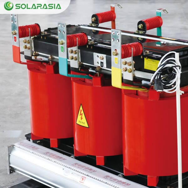 Side profile of the 100KVA Dry Type Transformer showing its sleek design and structural details.