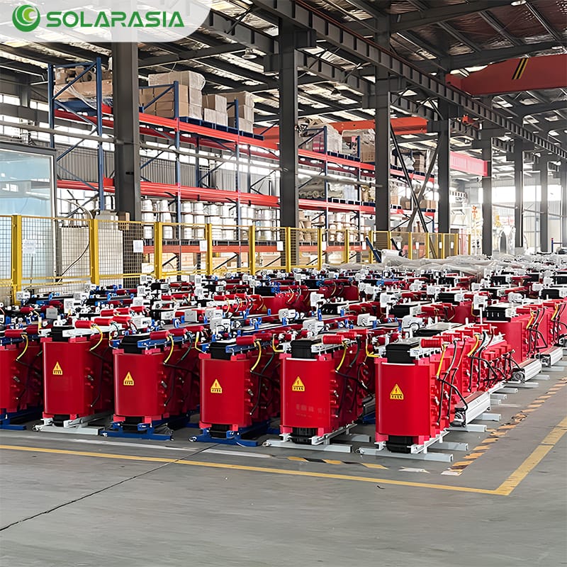 Modern production line in a factory manufacturing 200KVA Dry Type Transformers.