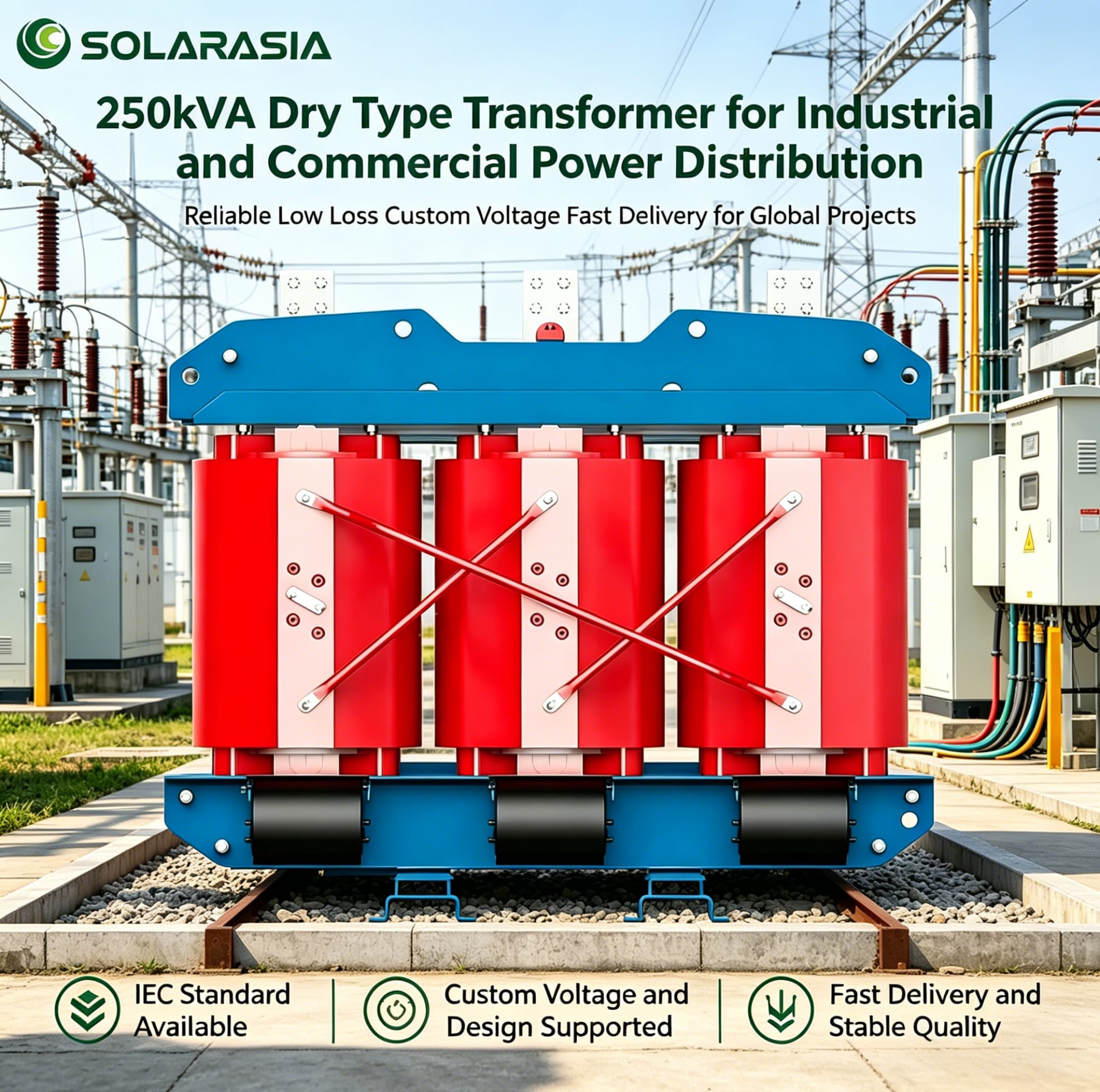 250kva dry type transformer low loss industrial power distribution transformer IEC standard