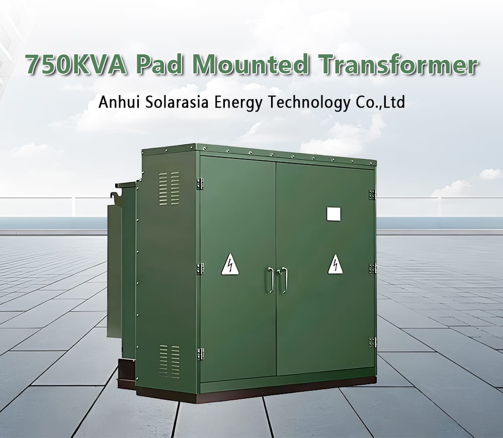 Professional photograph of a standard 750KVA Pad Mounted Transformer unit.