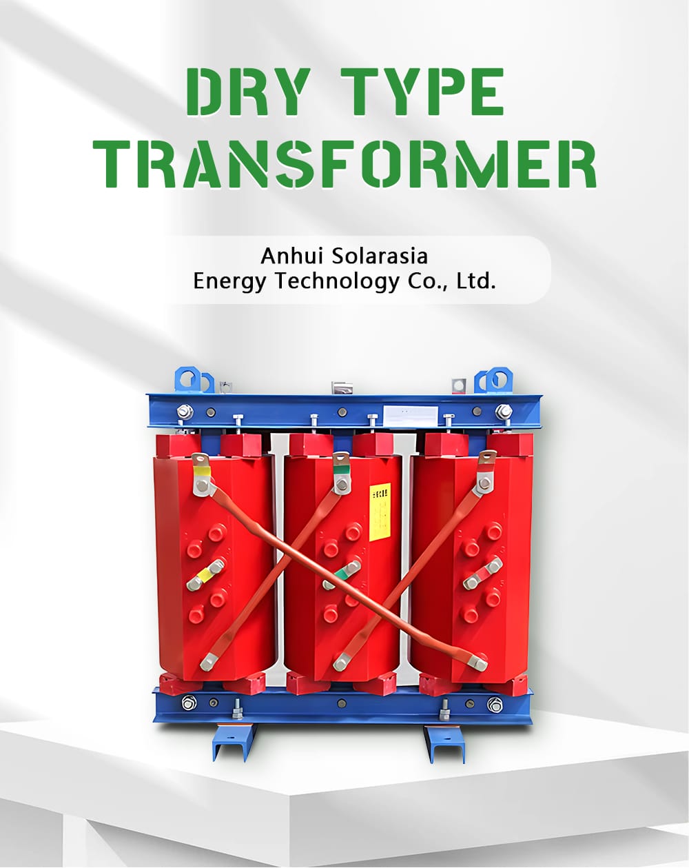 Professional product photo of a 2000KVA Dry Type Transformer unit, showcasing its robust and modern design for industrial applications.