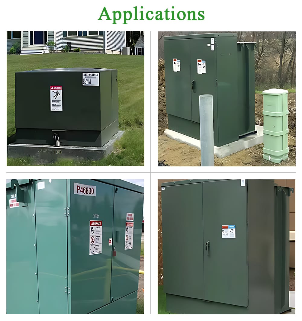 A 3750KVA Pad Mounted Transformer installed and operational within a residential subdivision, commercial complex, or industrial park.