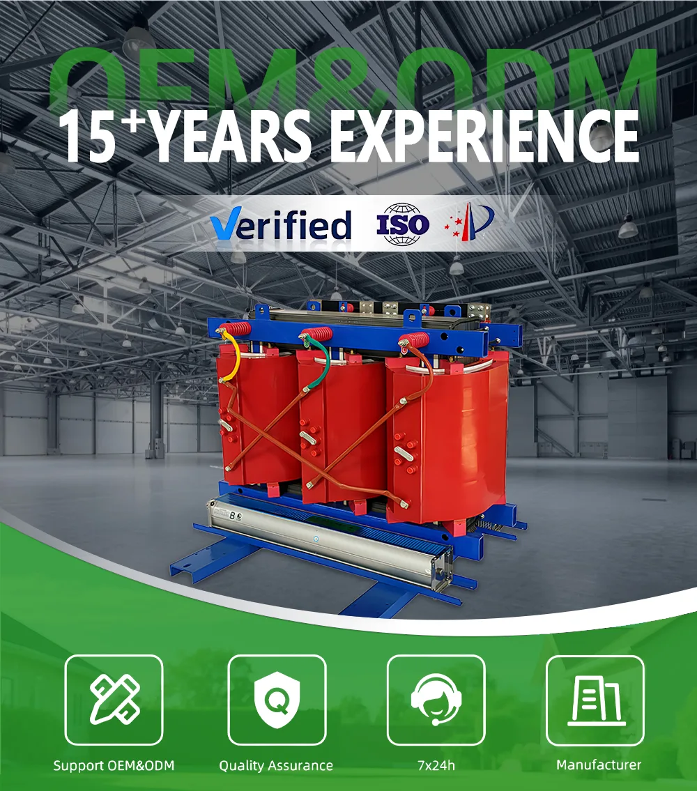 Professional front view of an 11KV dry type transformer in industrial setting