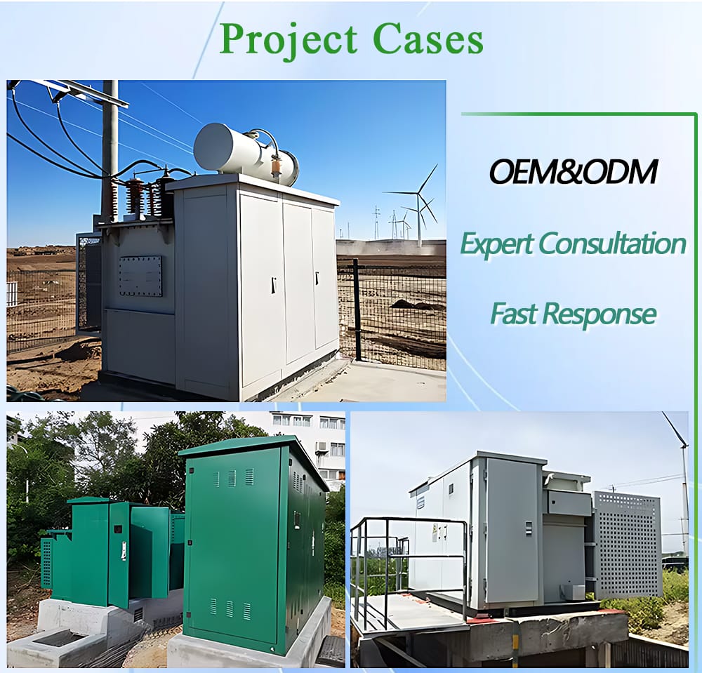 Infographic highlighting OEM/ODM capabilities, expert consultation, and fast response support for the 750KVA Pad Mounted Transformer.
