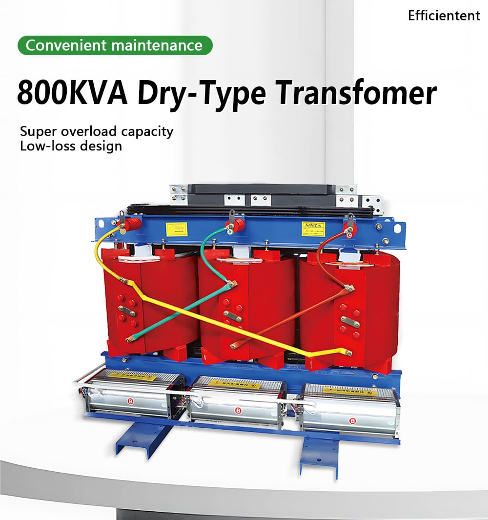 Professional photo of an 800KVA Dry Type Transformer, highlighting its robust and modern design for industrial applications.