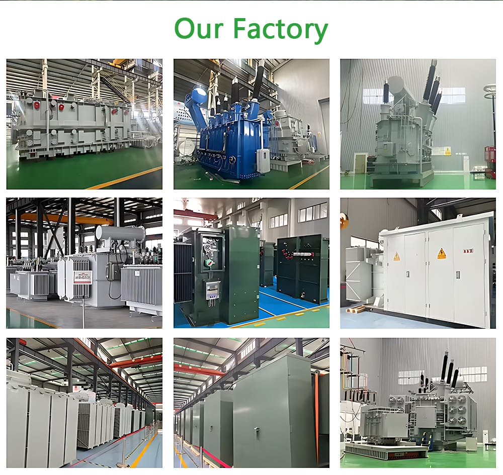 Collage of images showing the production area and processes inside our transformer factory.