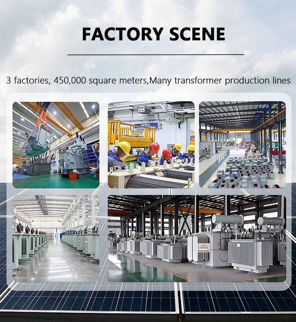 Overview of a modern transformer manufacturing factory floor, showing production lines and quality control processes for oil immersed transformers.