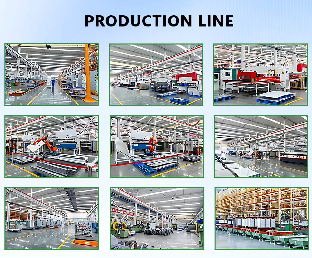 Inside view of a modern production line manufacturing 50KVA Dry Type Transformers, showing advanced equipment and skilled technicians.