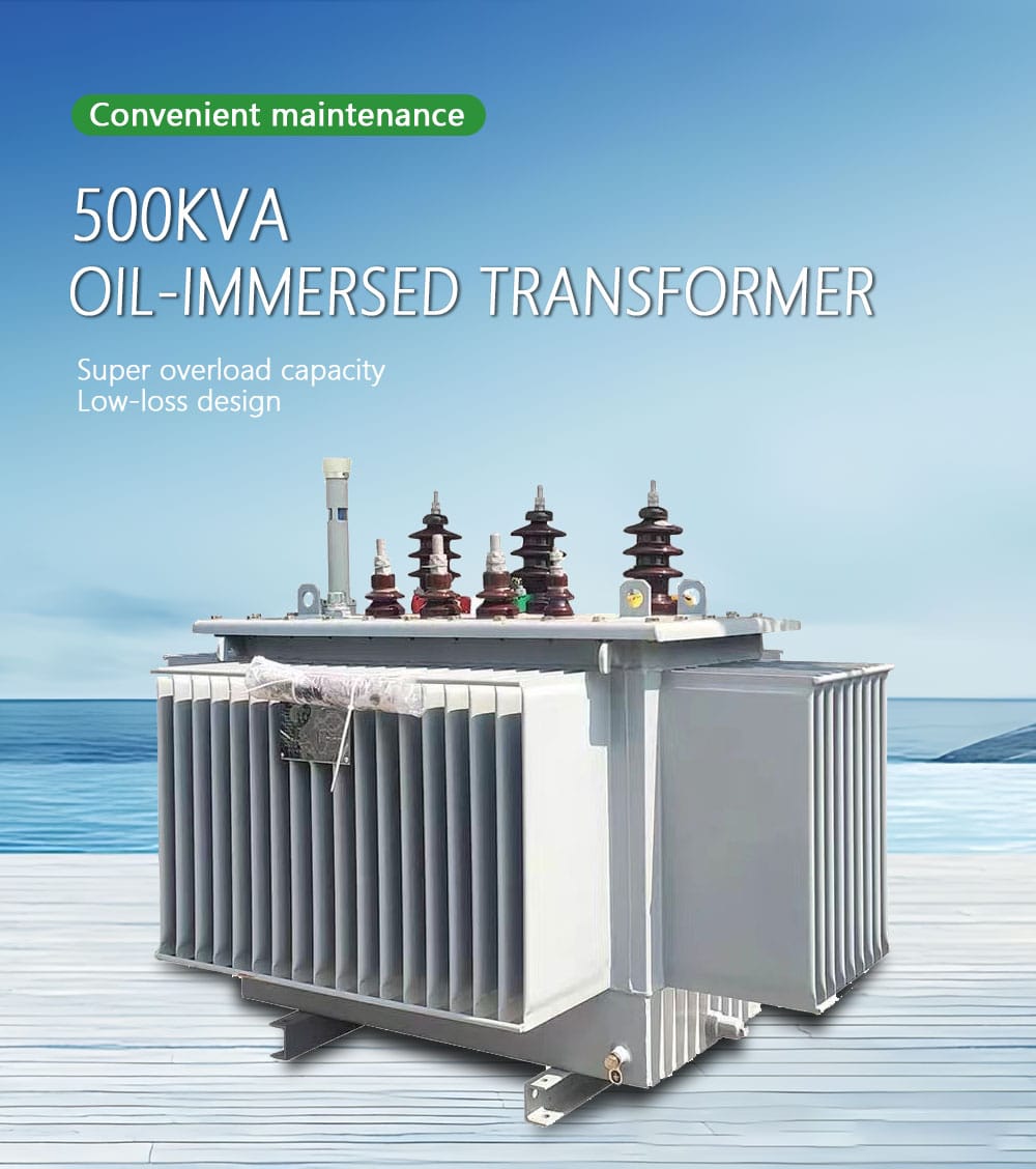 Robust 500KVA oil immersed transformer featuring super overload capacity and low-loss design for efficient power distribution.