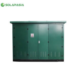 Front perspective of a complete 1600KVA European Box Type Substation unit in a realistic setting.