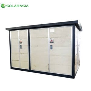 Front view of the 400KVA European Box Type Substation, showcasing its robust and compact design for reliable power distribution.