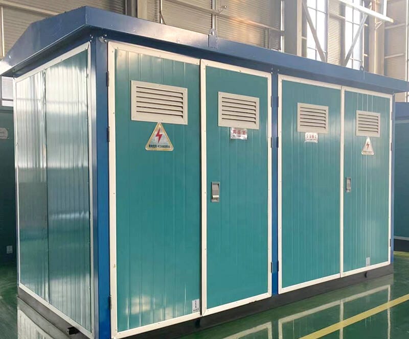 Rear perspective of the 250KVA European Box Type Substation, showing cable entry points and maintenance access panels.