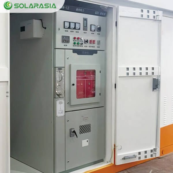 Interior view of an open 200KVA European Box Type Substation, revealing the transformer, LV panel, and ring main unit.