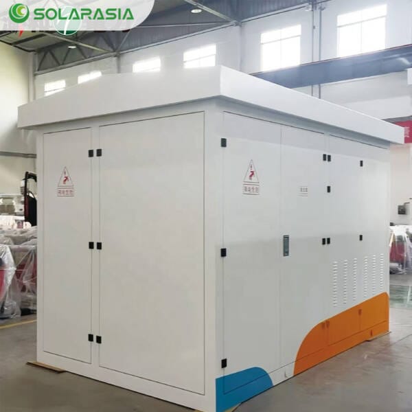 Another detailed side perspective of the 200KVA European Box Type Substation, highlighting ventilation louvres and cable entry points.