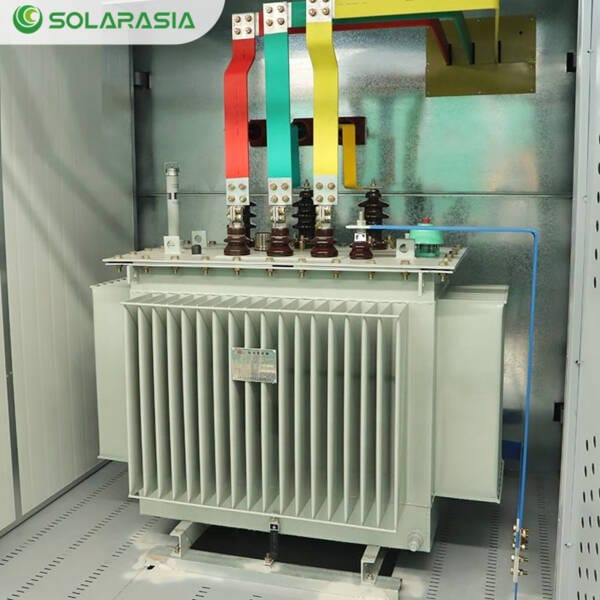 Detailed view inside the 800KVA European Box Type Substation showing high-voltage compartment and transformer section.
