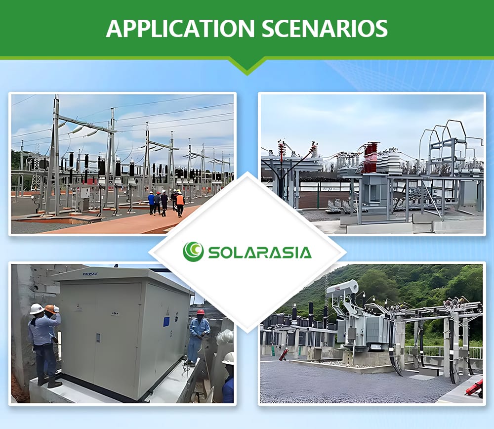 Collage showing the GCS low voltage withdrawable switchgear installed and operating in a power distribution room alongside a transformer.