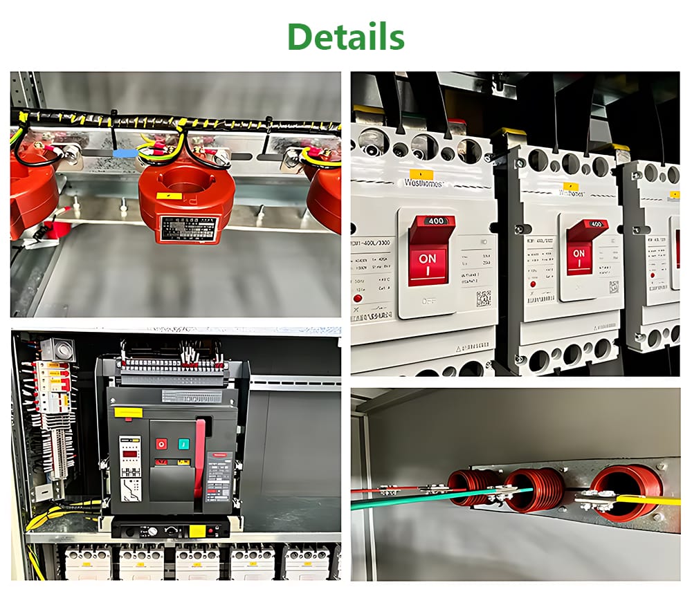 Close-up collage of internal components and features of a 2000KVA European Box Type Substation