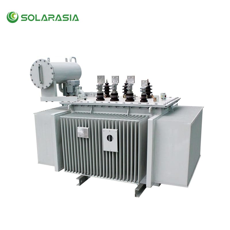 Main product view of the S22 Series oil immersed transformer showing its compact structure and oil-filled design.