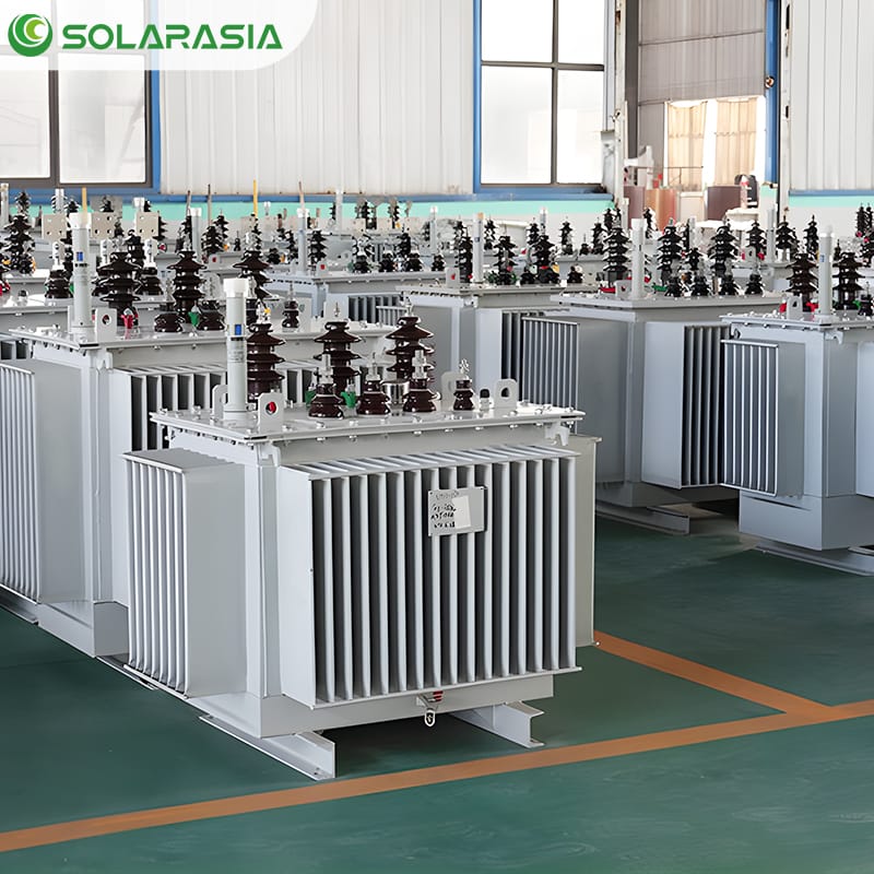 Factory workshop showing the production process of S22 Series oil immersed transformers.