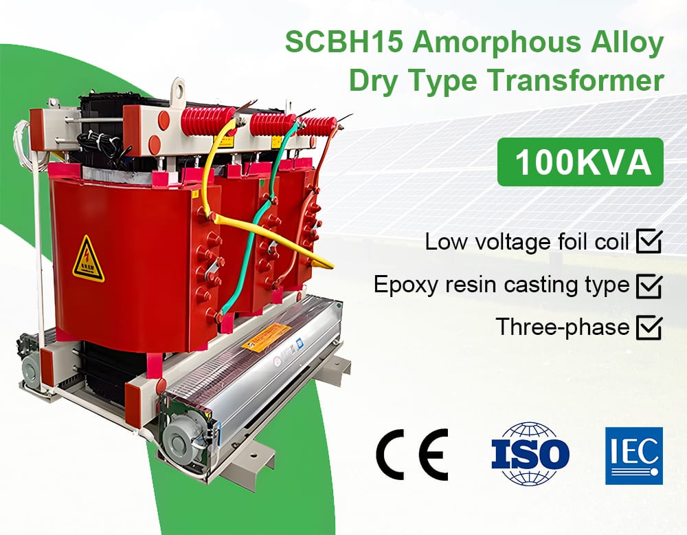 SCBH15 100KVA dry type transformer with low voltage foil coil, epoxy resin casting, three-phase design