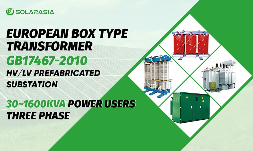 Collage showing four types of European box-type transformers and 30-1600KVA HV/LV Prefabricated Substations.
