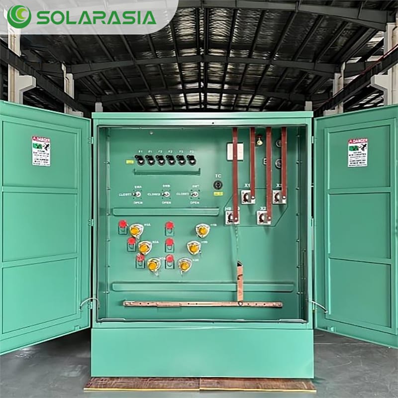 Illustration of compact and modular substation layouts, highlighting prefabricated components and scalable architecture for export projects.