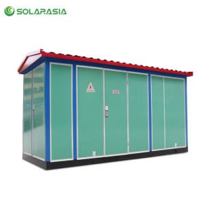 White background product image showing a 30-1600KVA Prefabricated Substation, European box-type substation for 11kV distribution.