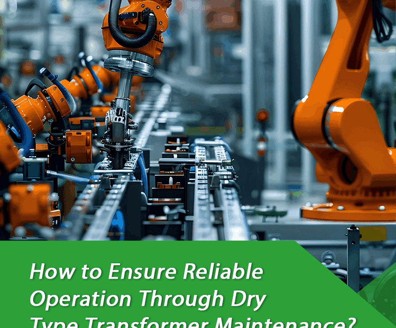 Technician performing dust removal and temperature scan on dry-type transformer windings and enclosure during routine preventive maintenance.