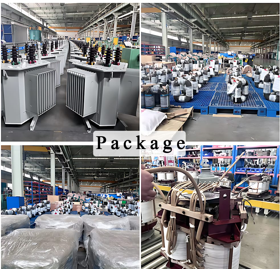 Packaged 200KVA oil type transformers ready for shipping, showing protective materials and secure transportation methods.